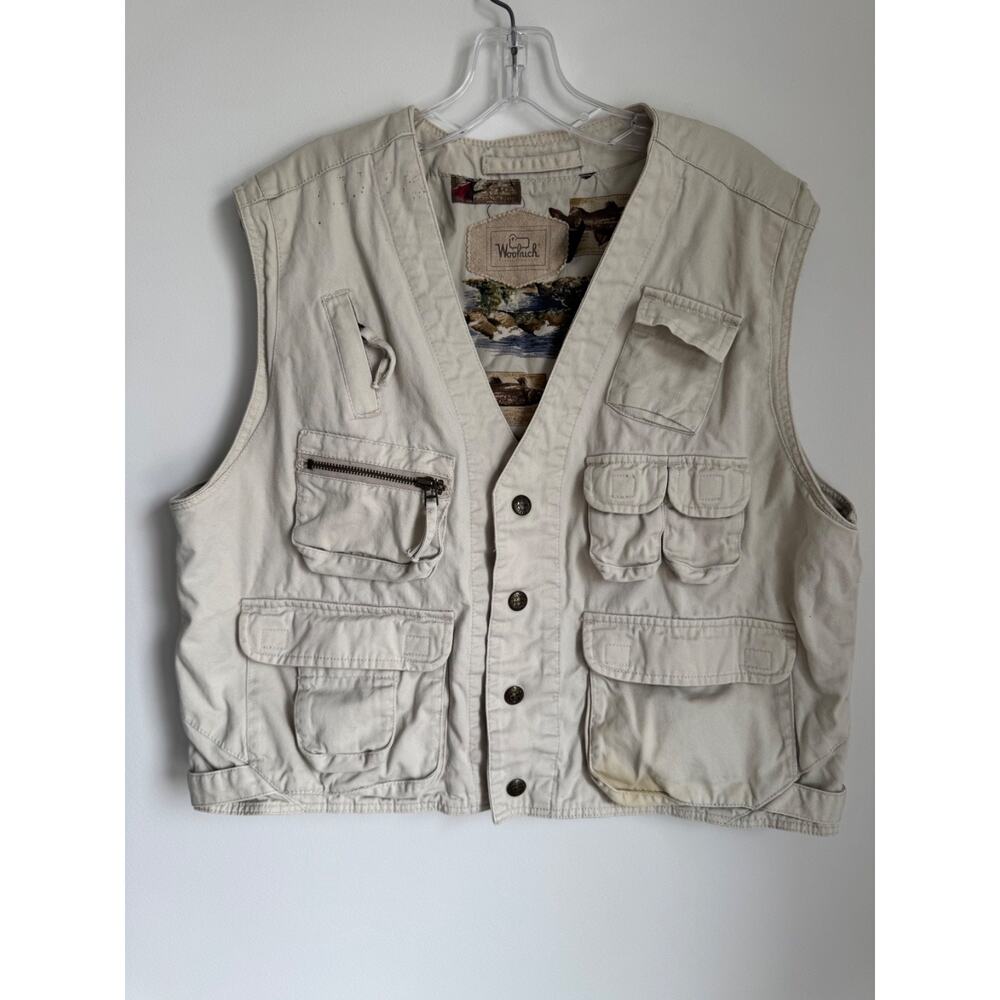 VTG Woolrich Vest Fly Fishing Utility Travel Cargo Pockets